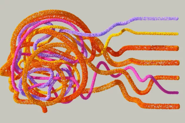 En 3D-genererad bild som visar ett färgglatt ansikte som flyter ut i en bläckfiskliknande varelse.